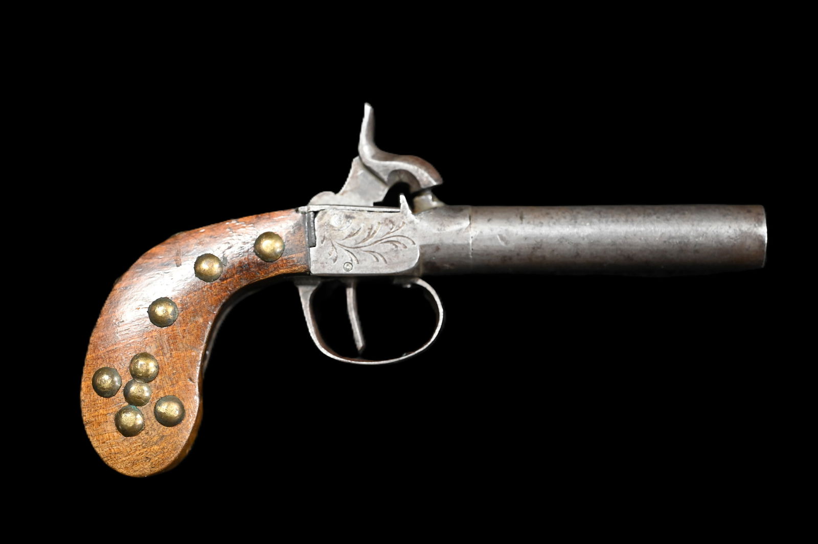 Belgium Tacked Pistol 19th century Belgium House of Liege Maker. Firing pin spring is broke. May: Belgium Tacked Pistol 19th century Belgium House of Liege Maker. Firing pin spring is broke. May have a different barrel than the original.