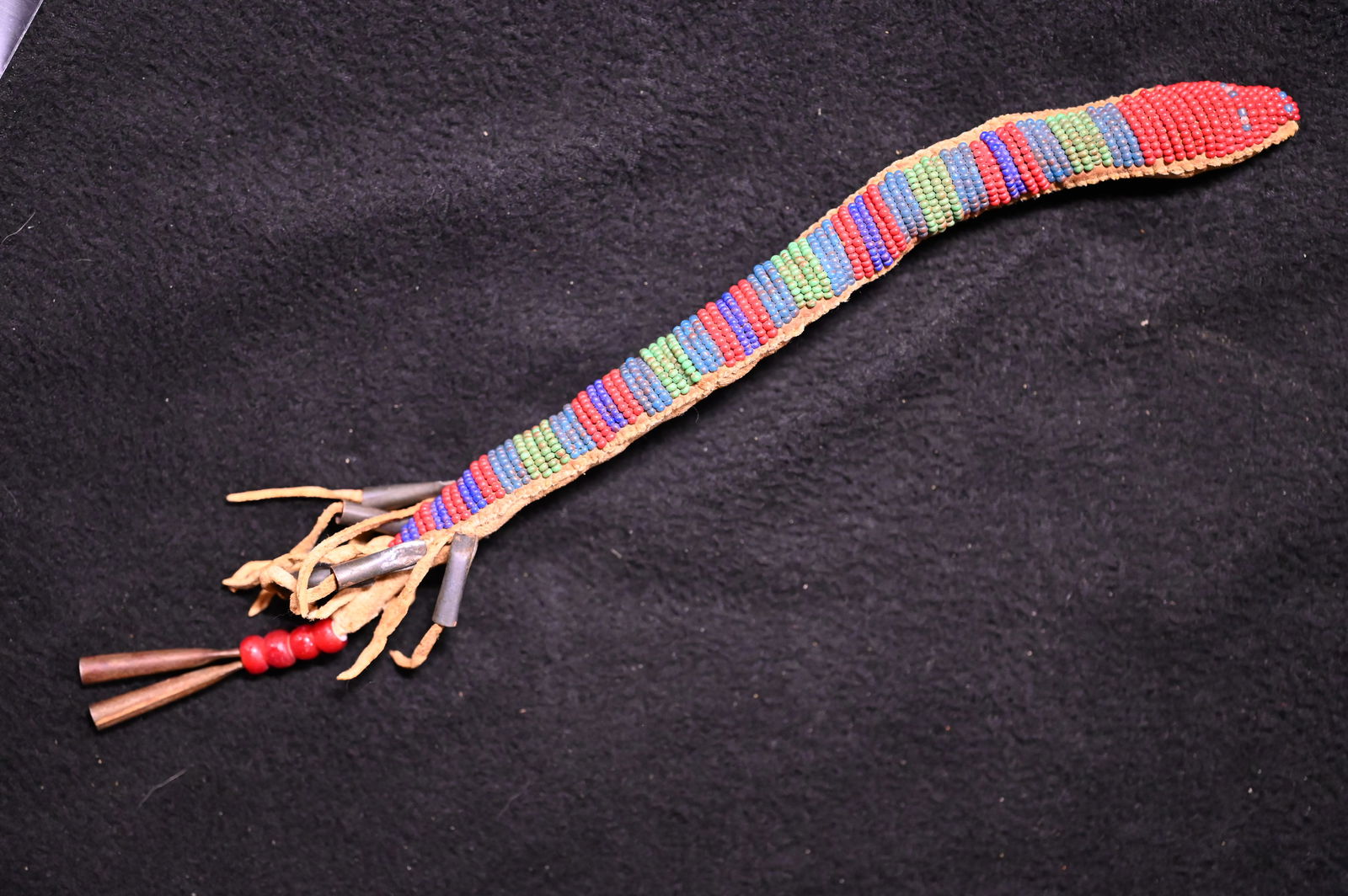 8" Beaded Leather Snake Fetish. (1 of 5)