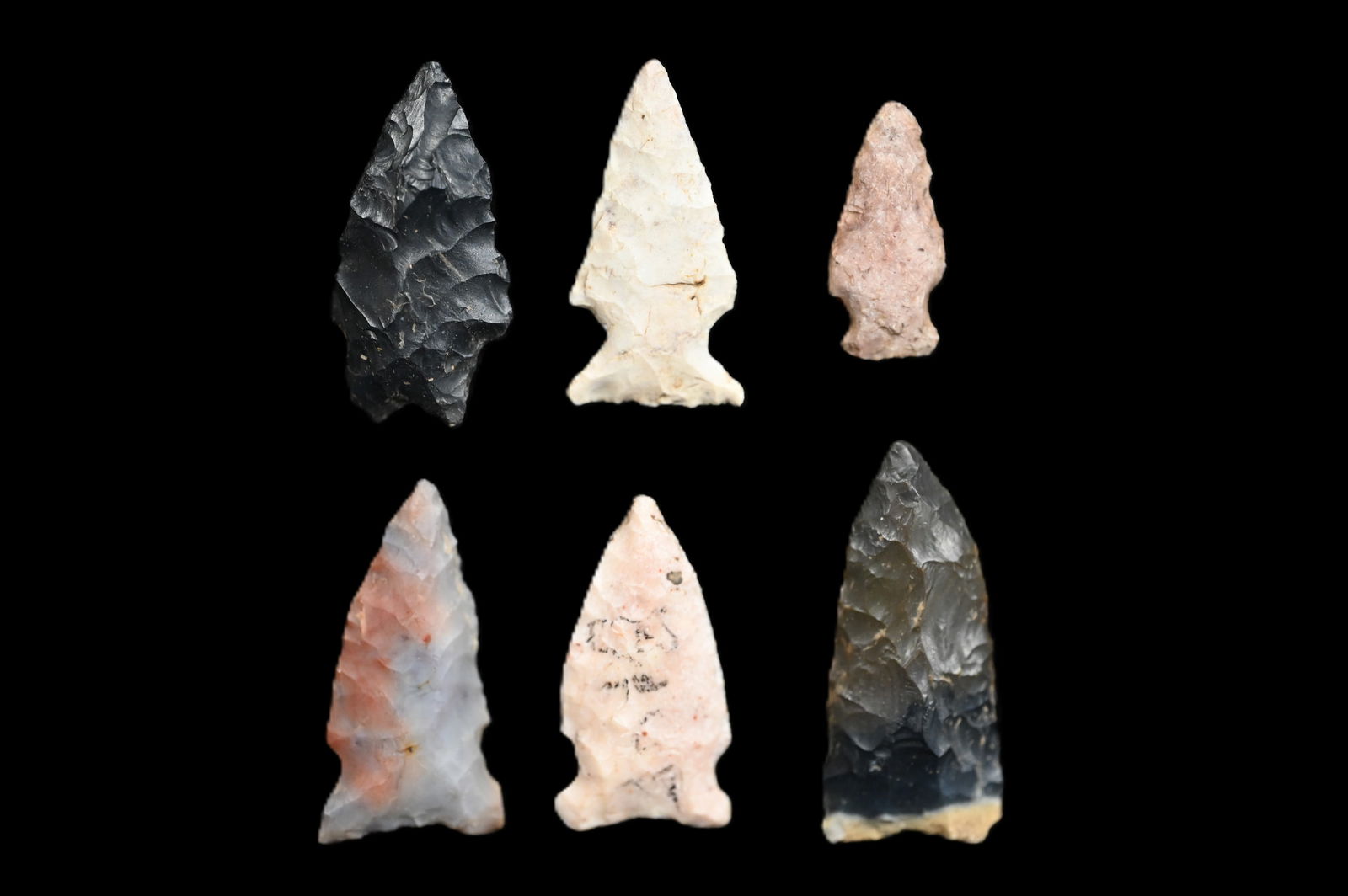 6 Finely Made Authentic Arrowheads Found in Pike Co. Missouri 1 9/16" Longest. (1 of 4)