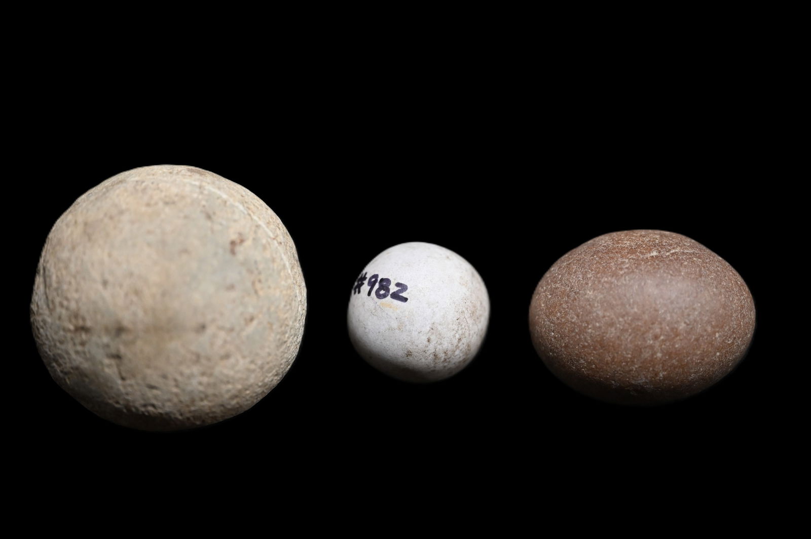 3 Marbles/Game Balls Found in Fulton Co. Illinois 2 5/16" Largest Ex: Dean Downing Collection.: 3 Marbles/Game Balls Found in Fulton Co. Illinois 2 5/16" Largest Ex: Dean Downing Collection.