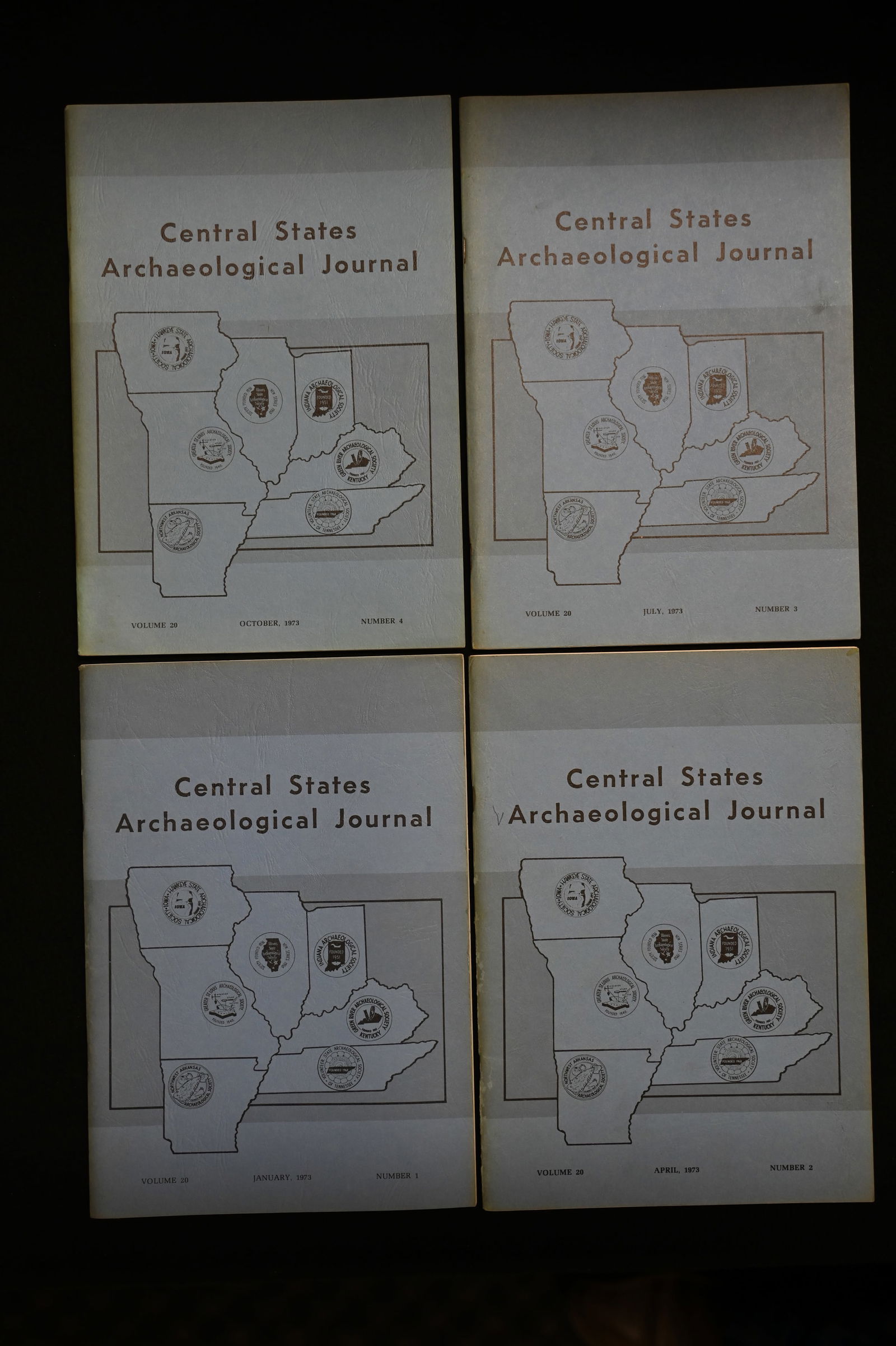 Central States Archaeological Journals 1973 Volume 20 set of 4 journals. (1 of 5)