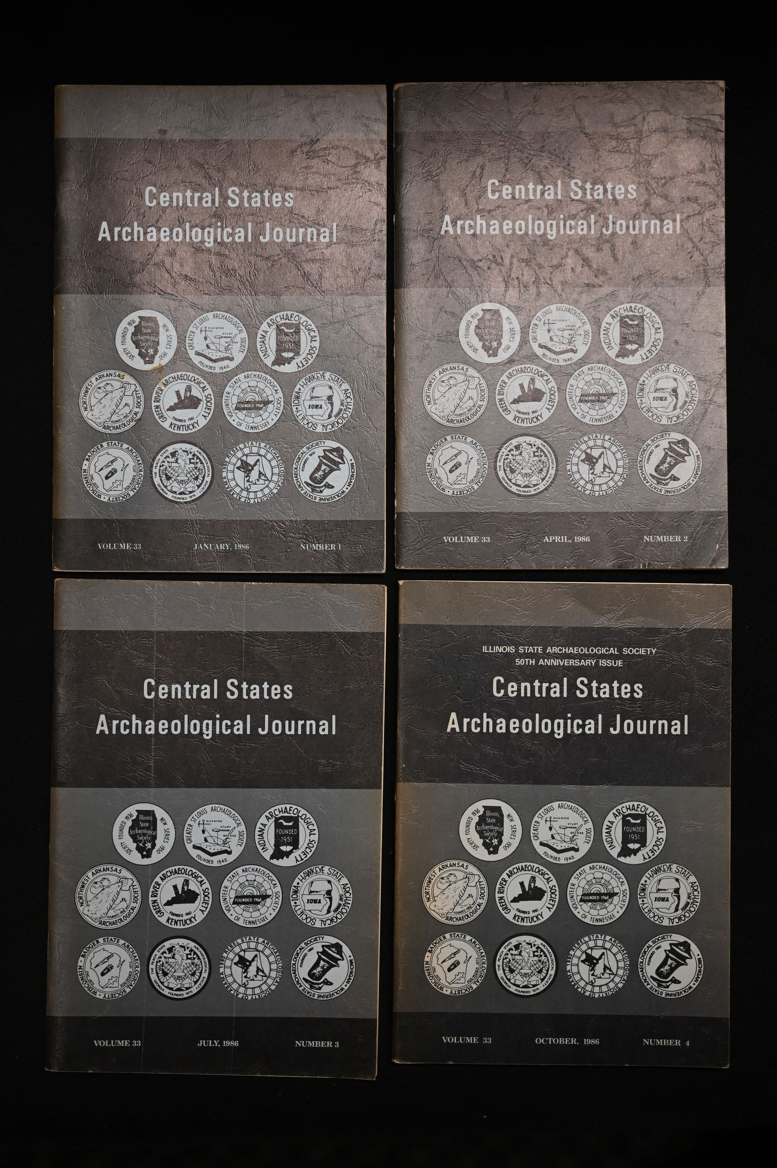 Central States Archaeological Journals 1986 Volume 33 set of 4 journals. (1 of 5)