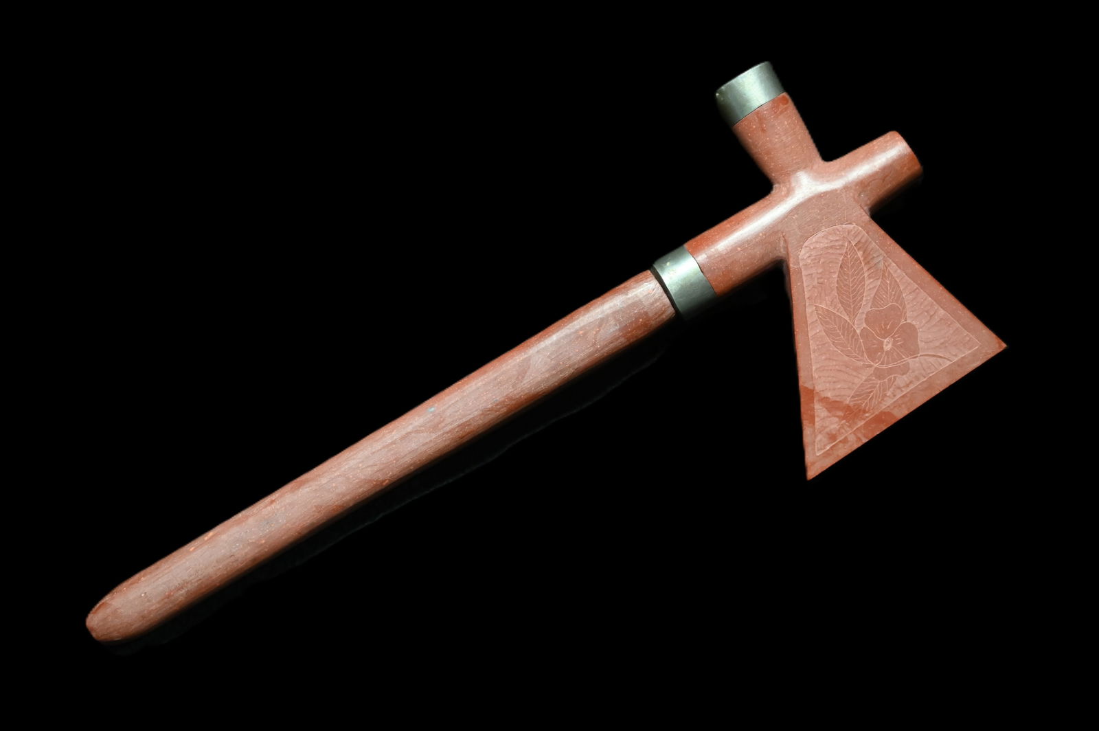 11 1/2" Catlinite Tomahawk Pipe Modern Made. (1 of 8)