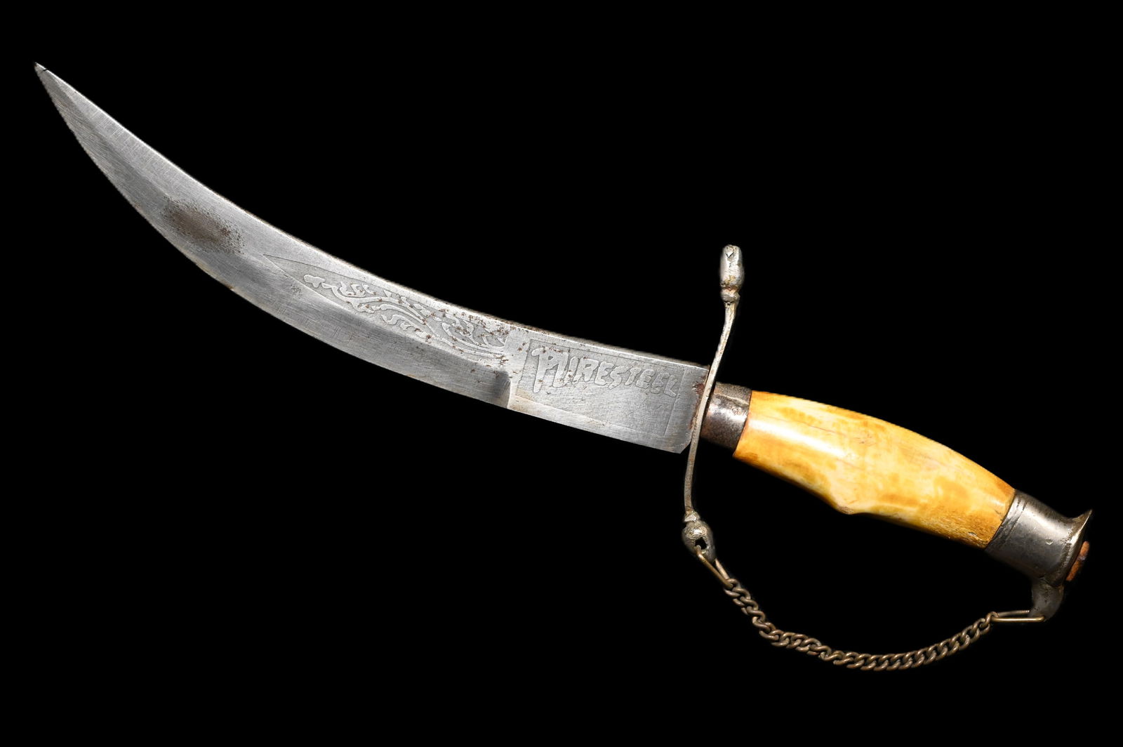 Vintage Puresteel 12 1/4" Curved Spanish Style Fighting Knife. Bone Handle with a 8" blade. (1 of 11)