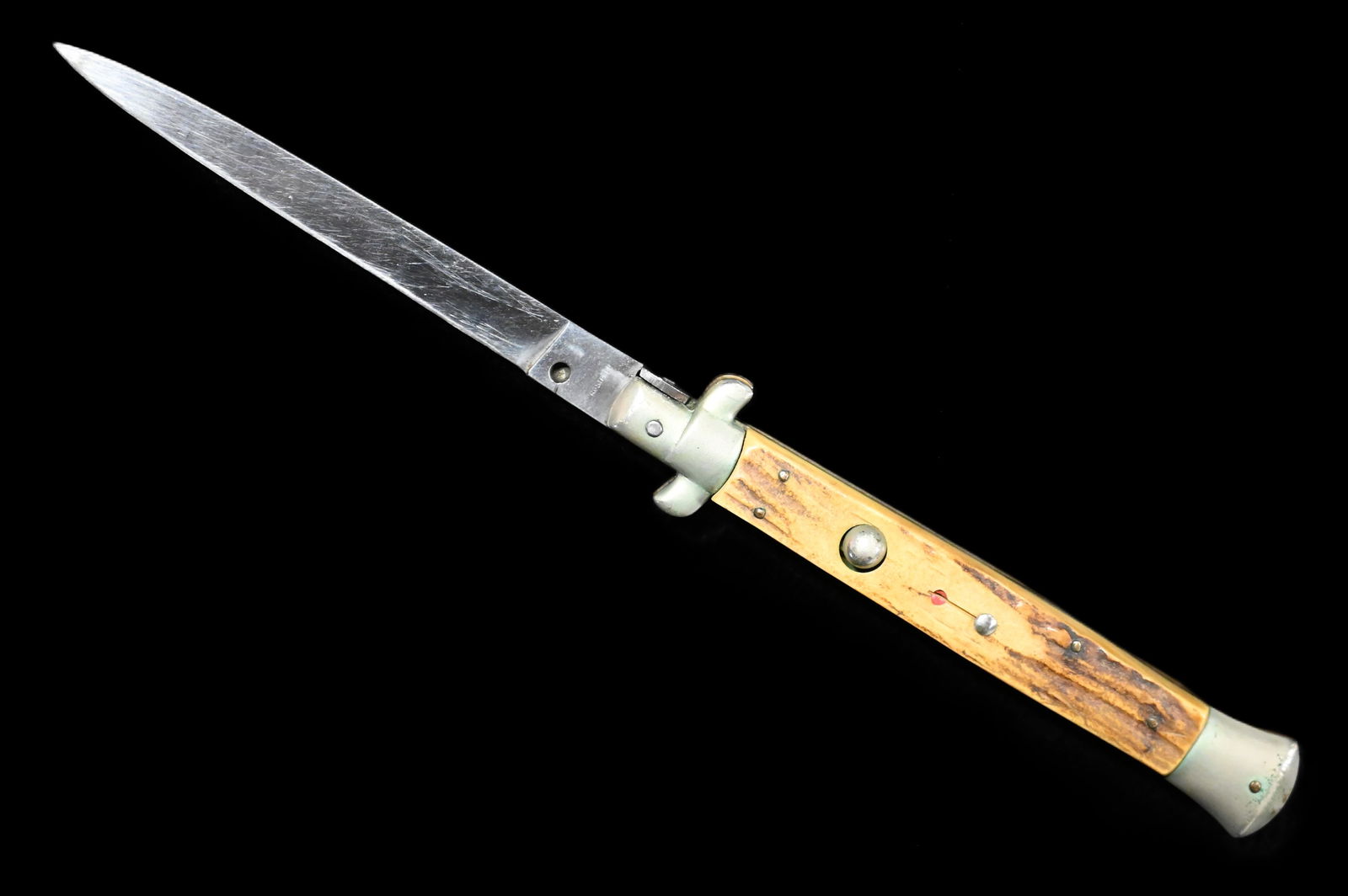 Antler Handle Switchblade Knife marked Rostfrei 5" Blade 11" Total length. Beautiful Knife in great (1 of 8)