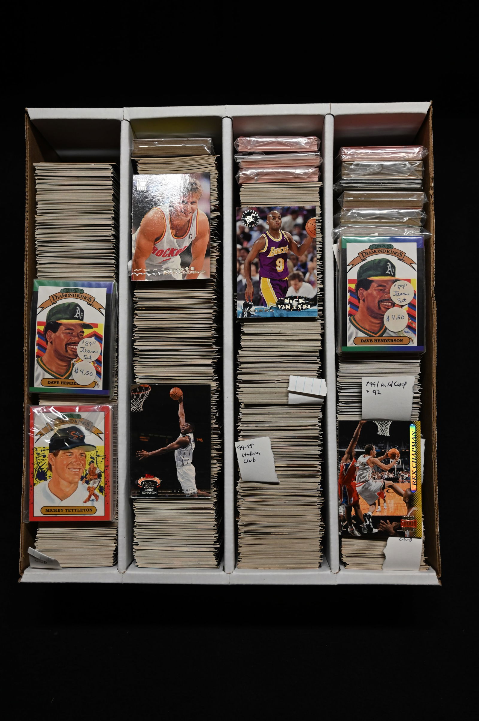 3000 Approx. Basketball Cards 90's with some 1980's Baseball team sets. Stored in a large collector: 3000 Approx. Basketball Cards 90's with some 1980's Baseball team sets. Stored in a large collector card box. We did not search through these just looked enough to get a description. A majority of