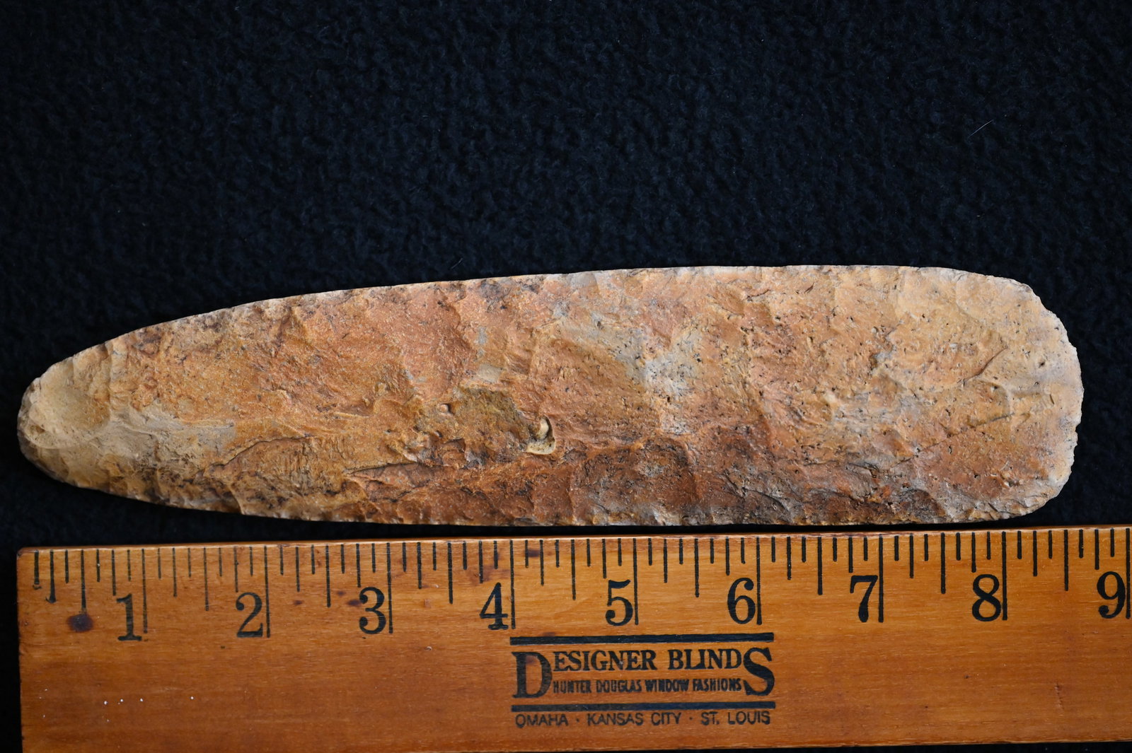 8 5/8" Creek Stained Sedalia Digger Found in Saline Co. Missouri Ex: George Wolf Collection. - 5