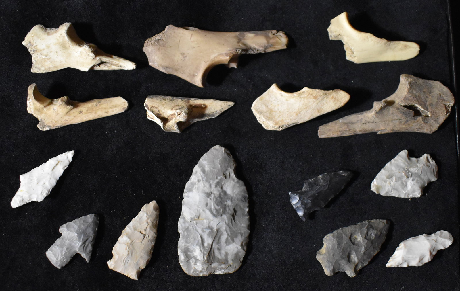 Frame of Bone Tools and Arrowheads found in Vermillion Co., IN (1 of 6)