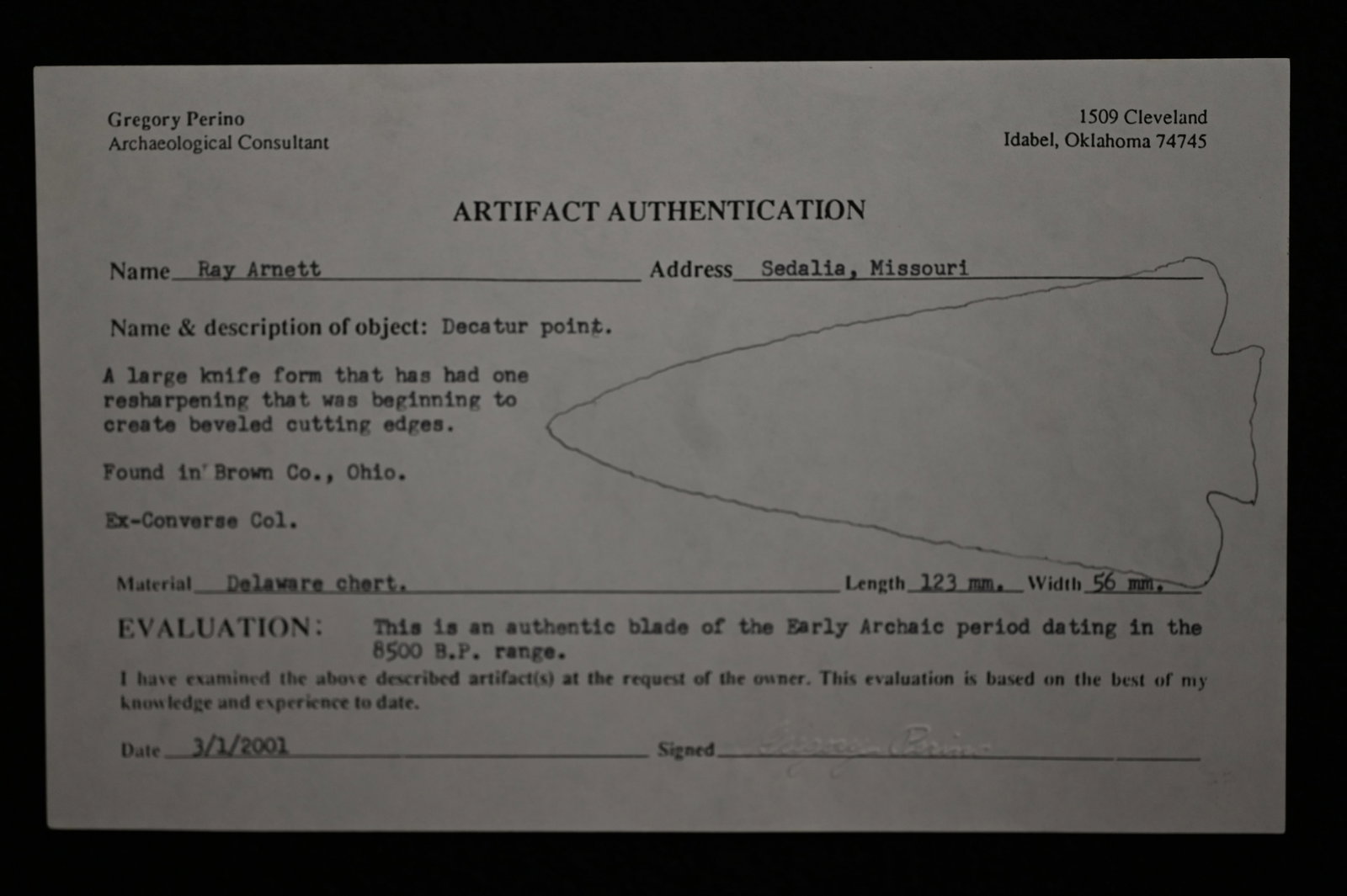 4 13/16" Decatur 6 x COA's. One of the best Found in Brown Co. Ohio Ex: Converse, Dr. Robert E. - 7