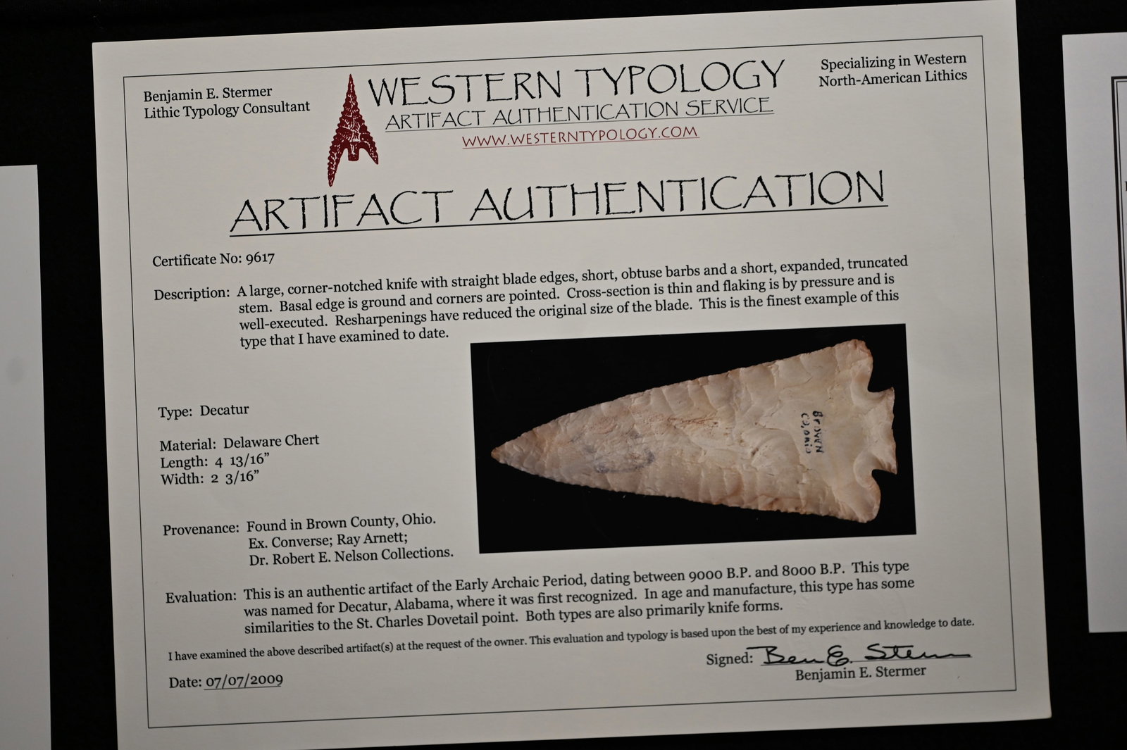 4 13/16" Decatur 6 x COA's. One of the best Found in Brown Co. Ohio Ex: Converse, Dr. Robert E. - 9