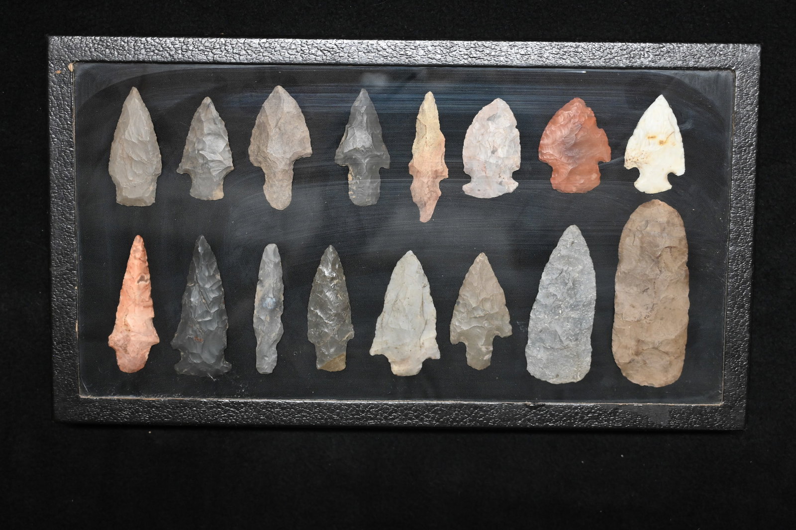 Frame of 16 Arrowheads Found in Anderson Co. Kentucky Ex: Raymond Peak Collection. 4" Longest in a (1 of 7)