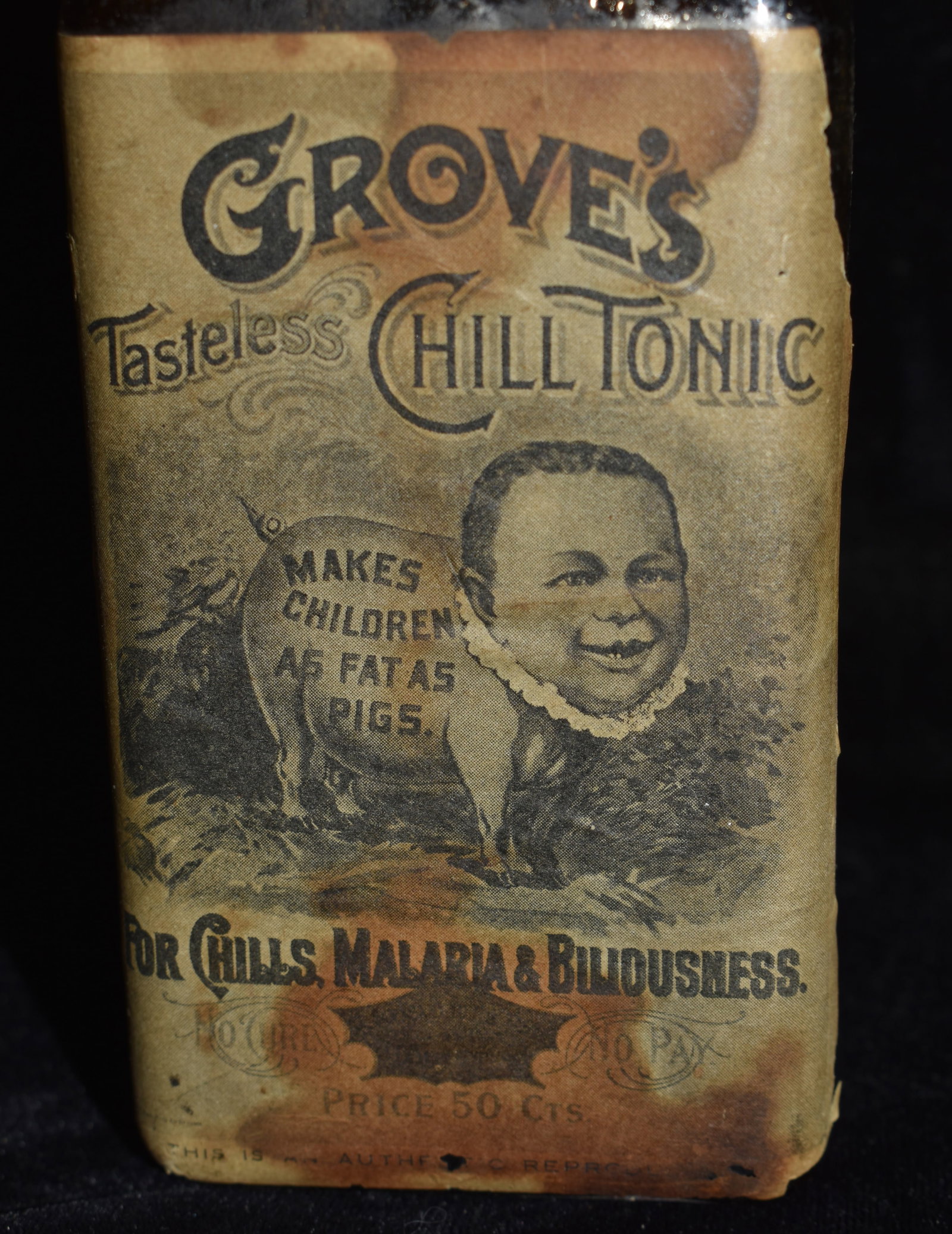 Early 20th Century Grove’s Tasteless Chill Tonic Bottle, Original Label & Contents (1 of 7)