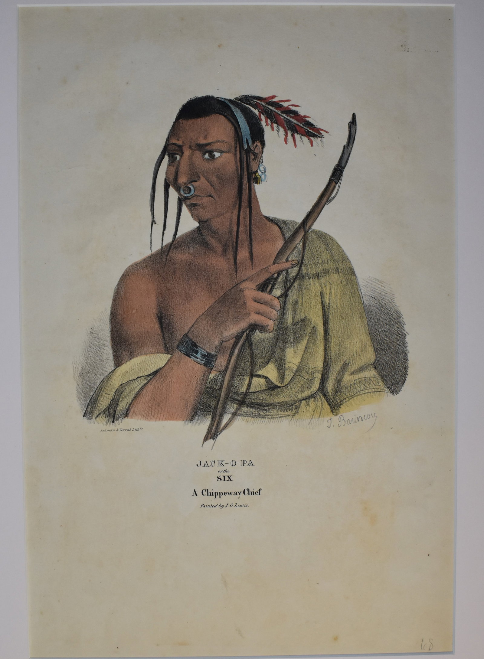 Original 1835 J.O. Lewis Hand Painted Lithograph of JACK-O-PA or THE SIX (1 of 5)