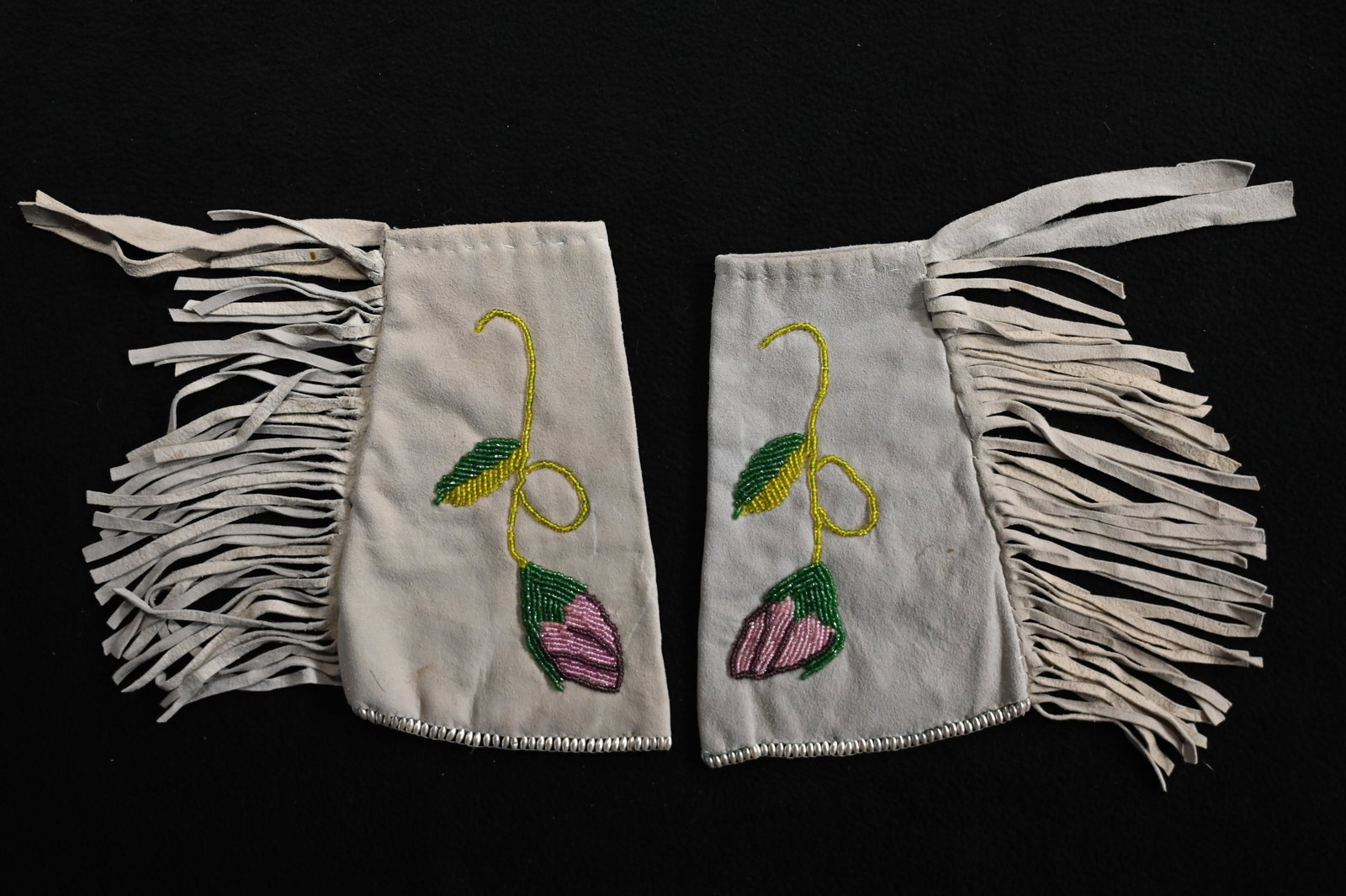 Pair of Leather Beaded Arm Dance Cuffs. (1 of 7)