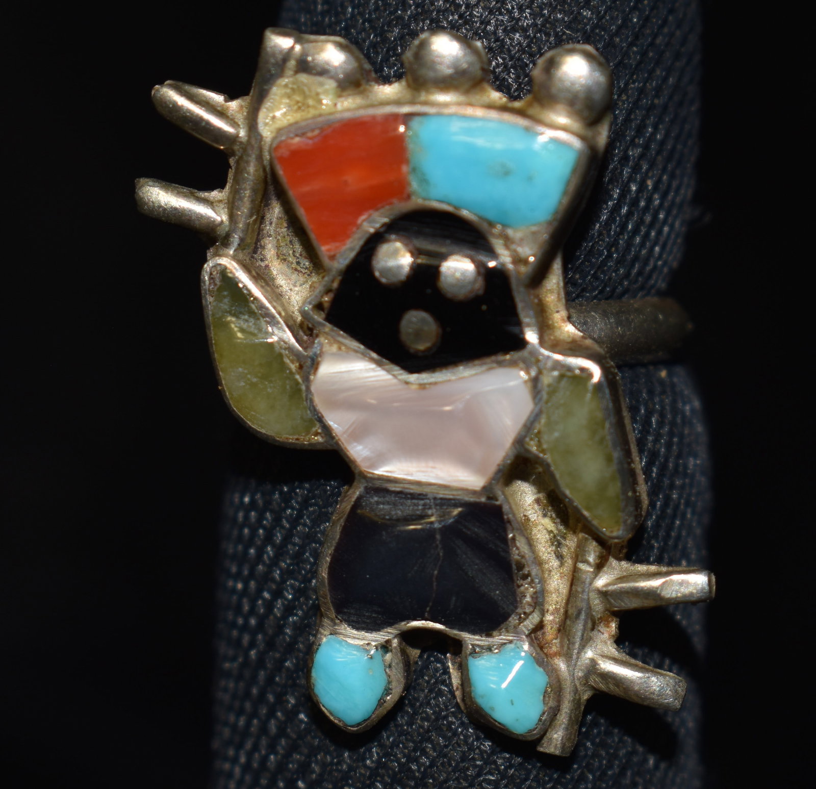 Old Pawn Apache Gaan Dancer Multi-Stone Inlayed Sterling Silver Ring (1 of 5)