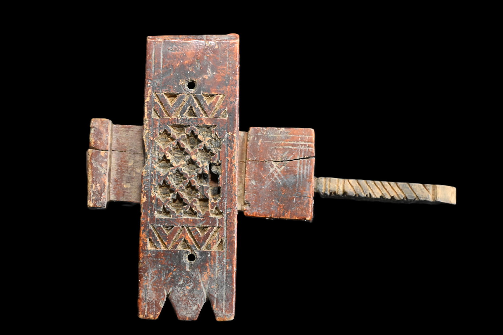 16" Large Dogon Wood Door Lock. (1 of 7)