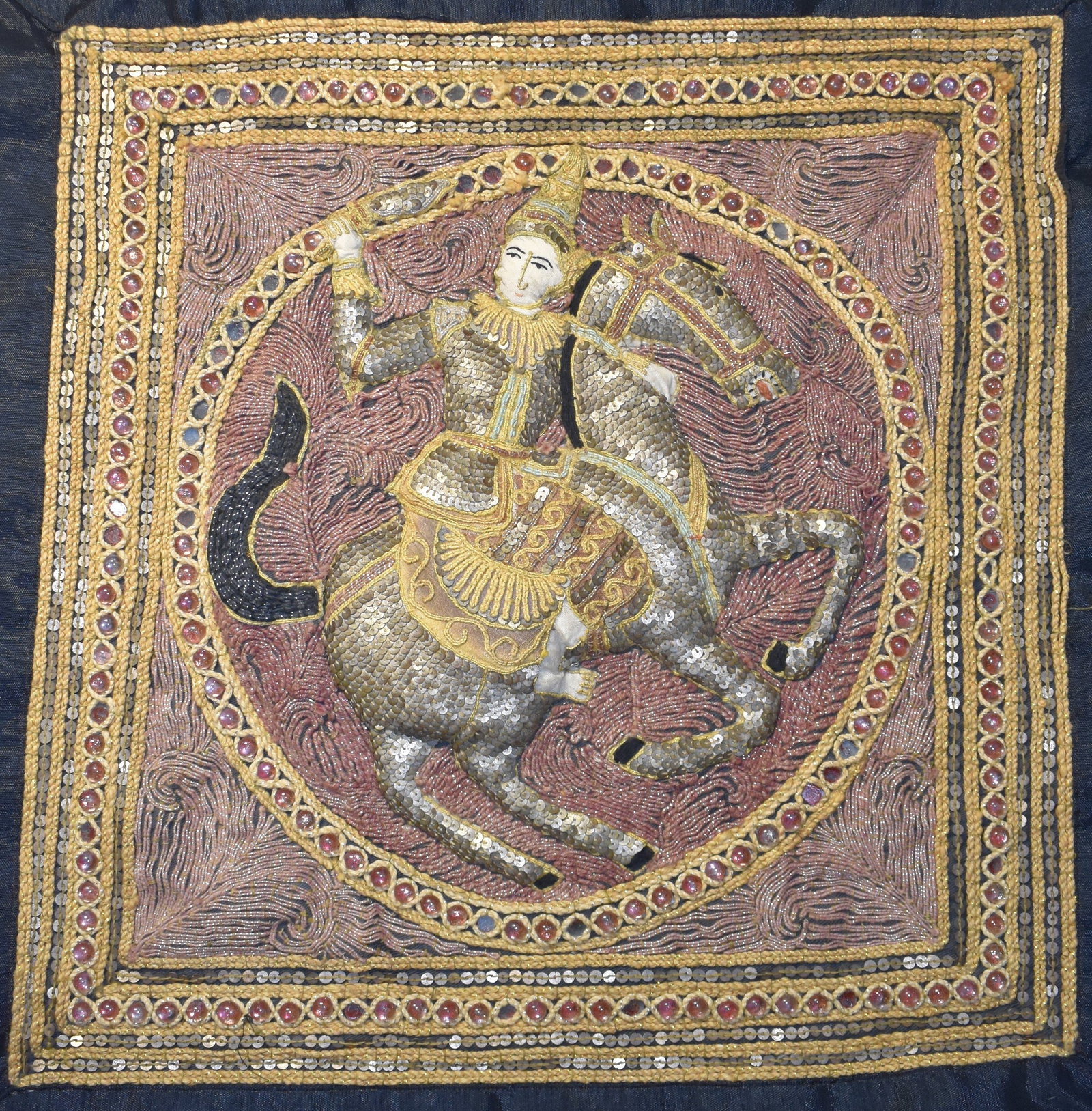 Handcrafted Burmese Kalaga Textile with Raised Warrior Figure (1 of 8)