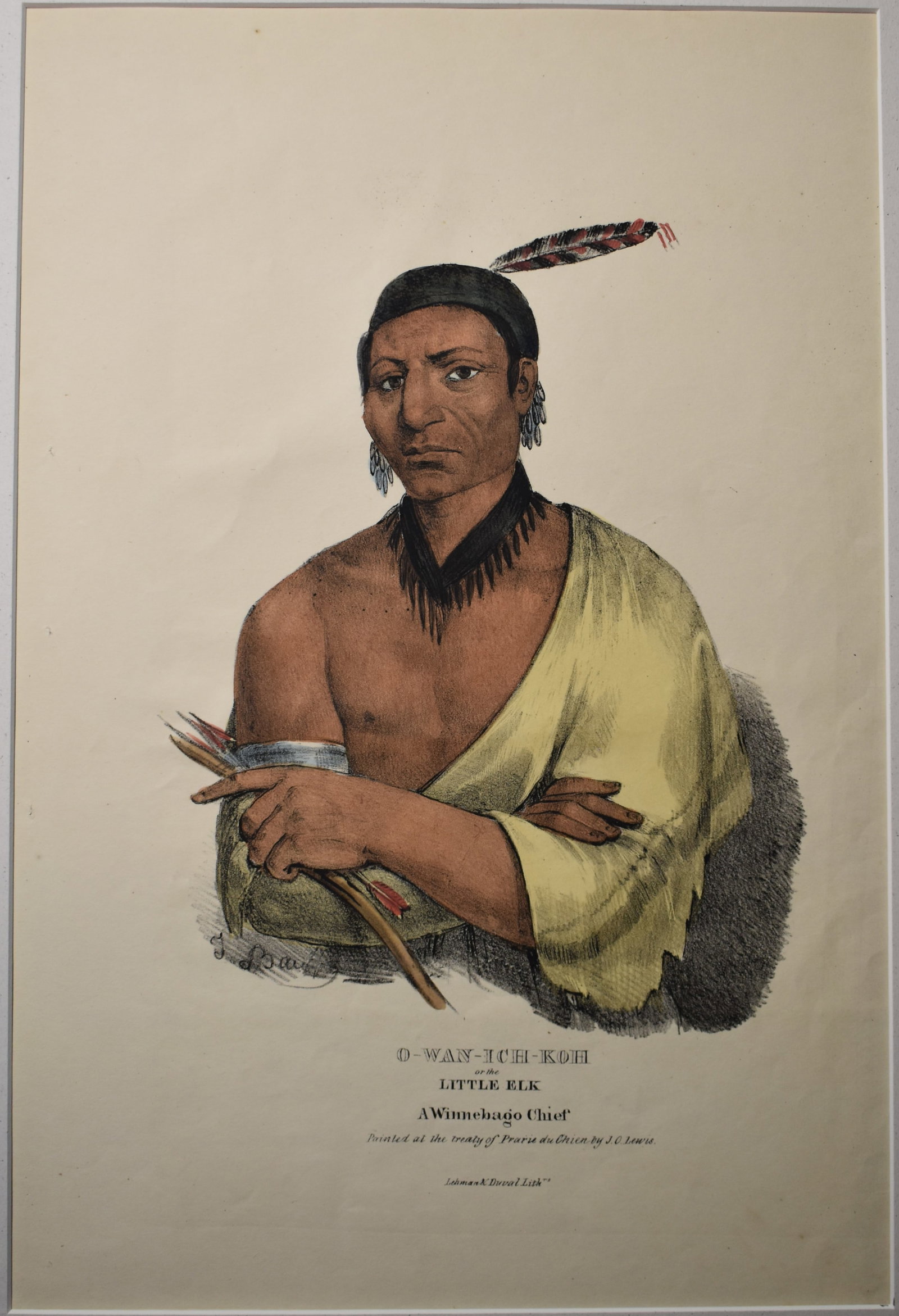 Original 1835 J.O. Lewis Hand Painted Lithograph of O-WAN-ICH-KOH or LITTLE ELK (1 of 5)