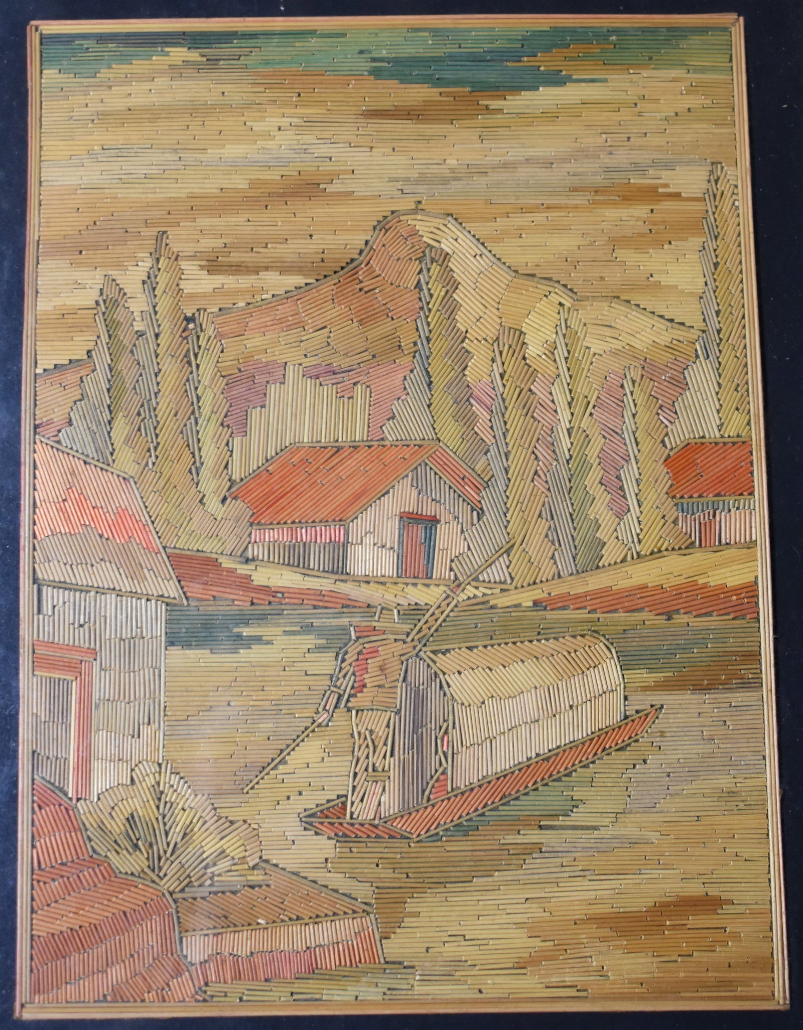 Asian Folk Marquetry River Scene – Bamboo Sliver Artwork (1 of 4)