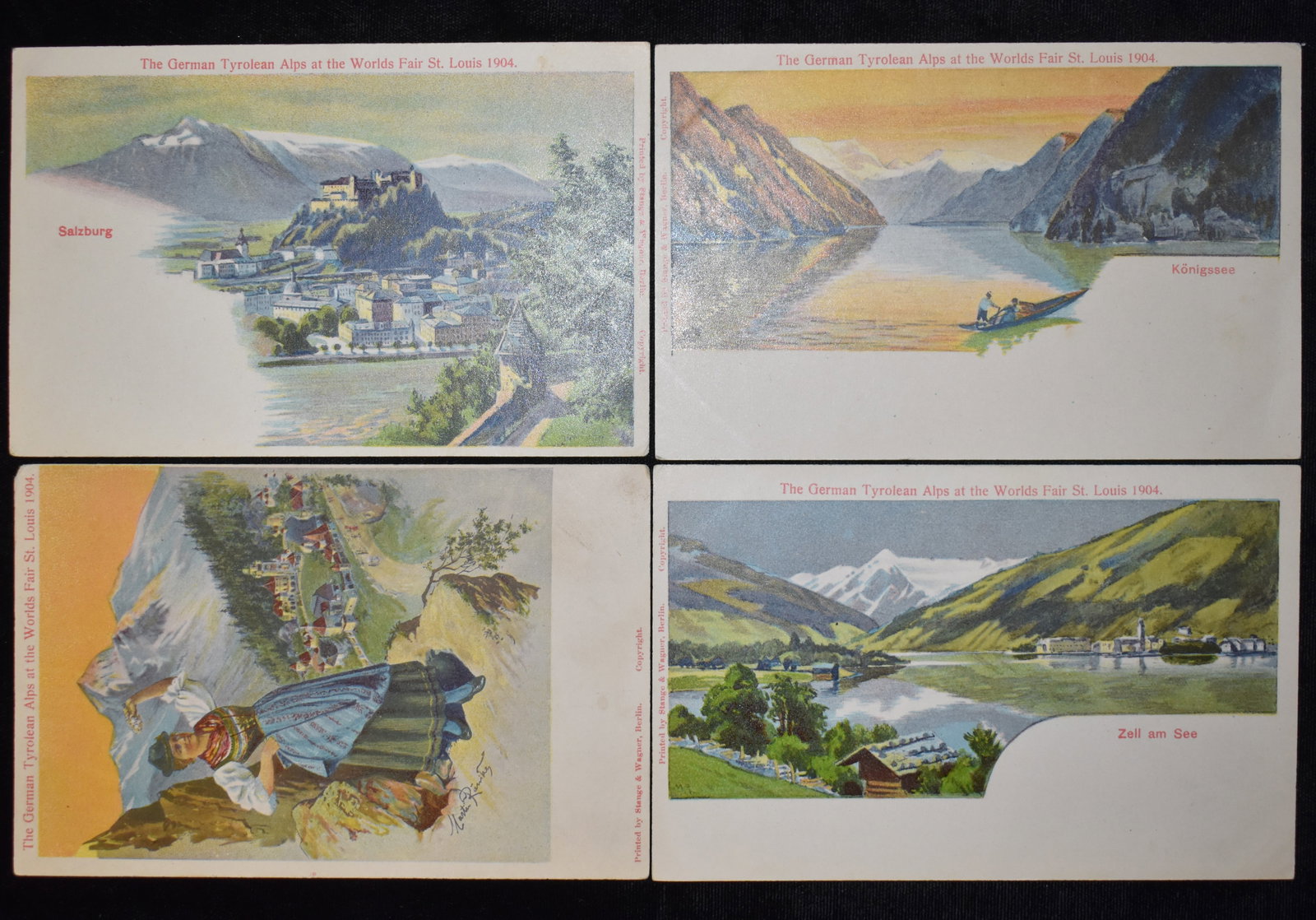 4 Unused 1904 St. Louis Fair Tyrolean Alps Litho Postcards (1 of 3)