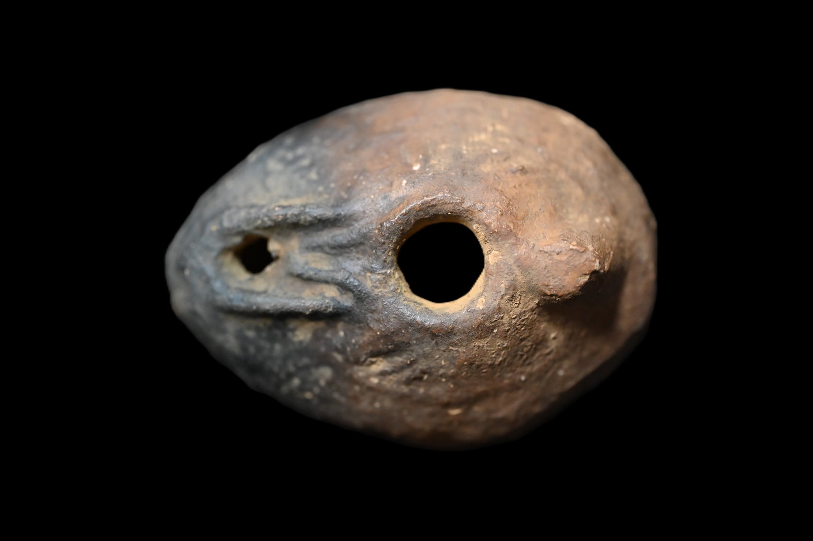 Holy Land Terracotta Oil Lamp Circa 400-700 AD. 2 7/8" long.: Ancient Roman Fired Clay Terracotta Oil Lamp from the Byzantine Era. Used as the main source of light for thousands of years the oil lamp was a very important inventions that was only slightly modifie