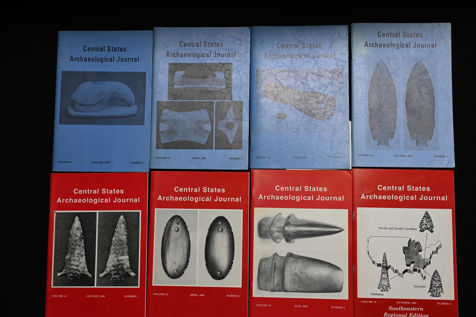 1996 & 1998 Central States Archaeological Journals Volumes 43 & 45 Complete year sets 8 total. (1 of 6)