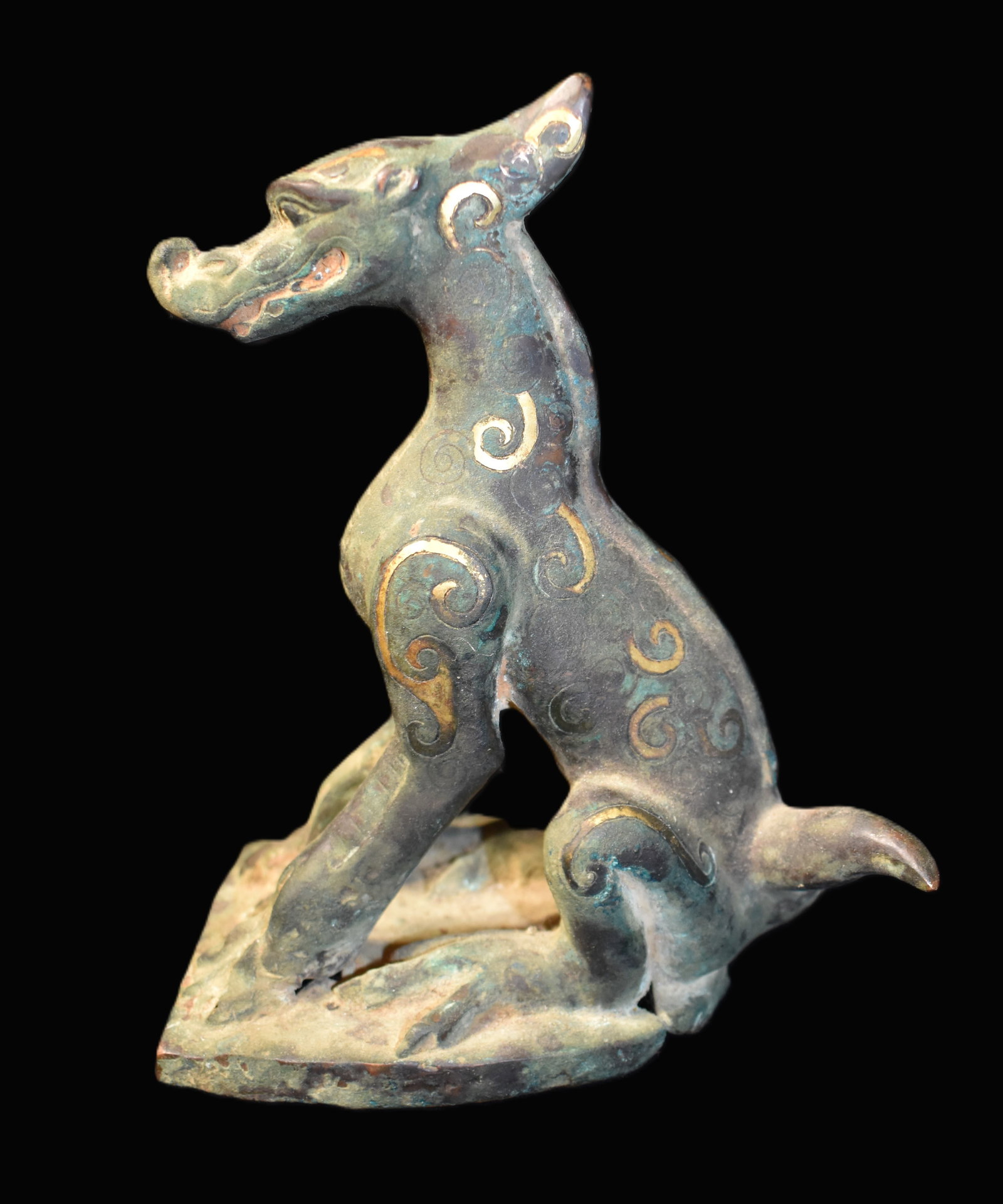 7" Vintage Chinese Archaistic Bronze Sculpture of a Seated Guardian Beast (1 of 10)