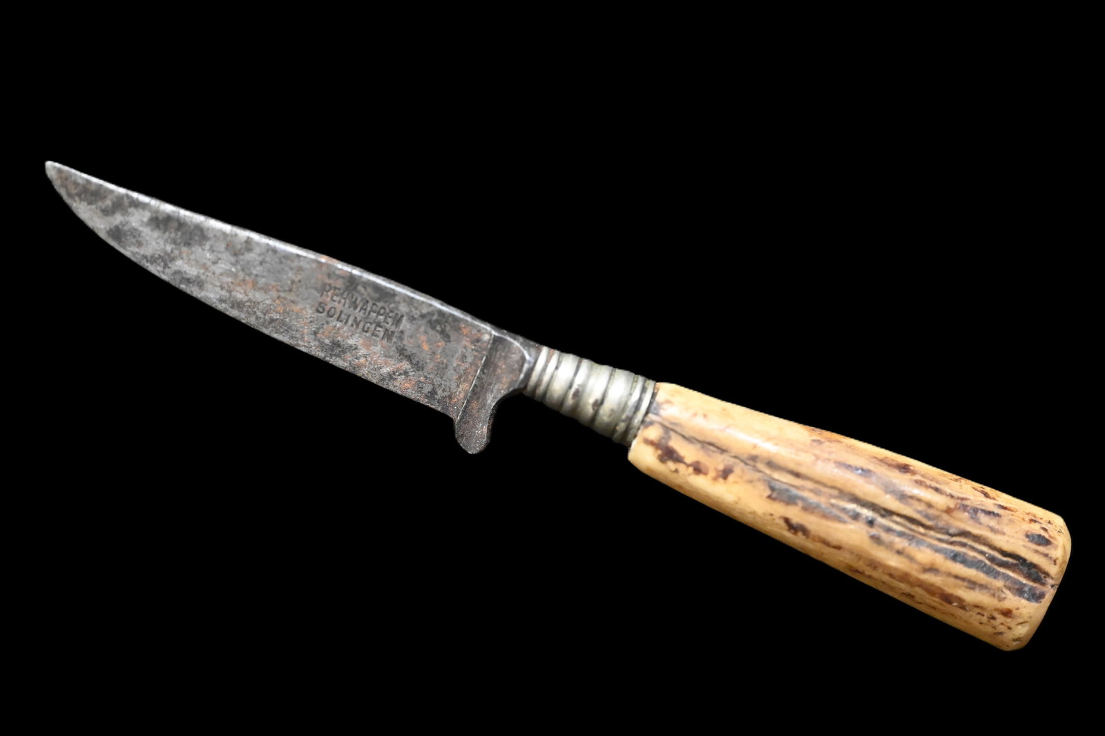 Rehwappen Solingen Fixed Blade Vintage 4 1/2" knife 2" blade antler handle. (1 of 8)