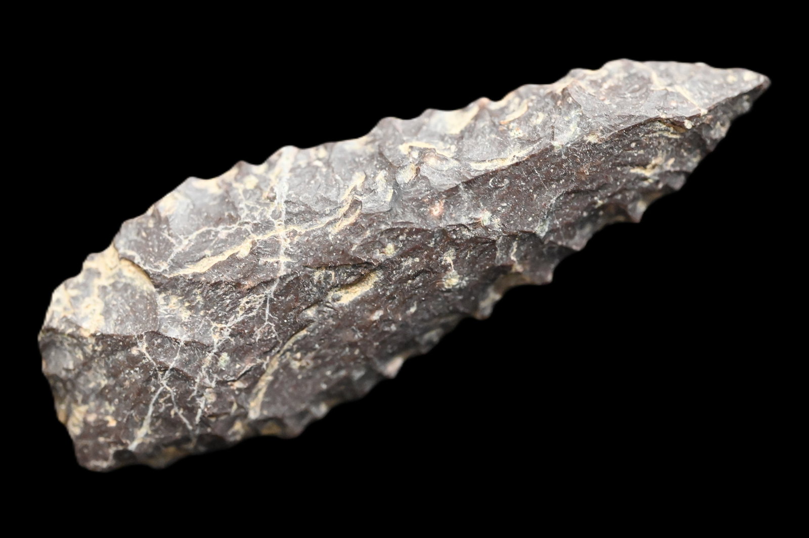 2 7/8" Kirk Stemmed Arrowhead Found in Indiana Ex: Phillip Potter Collection. (1 of 5)
