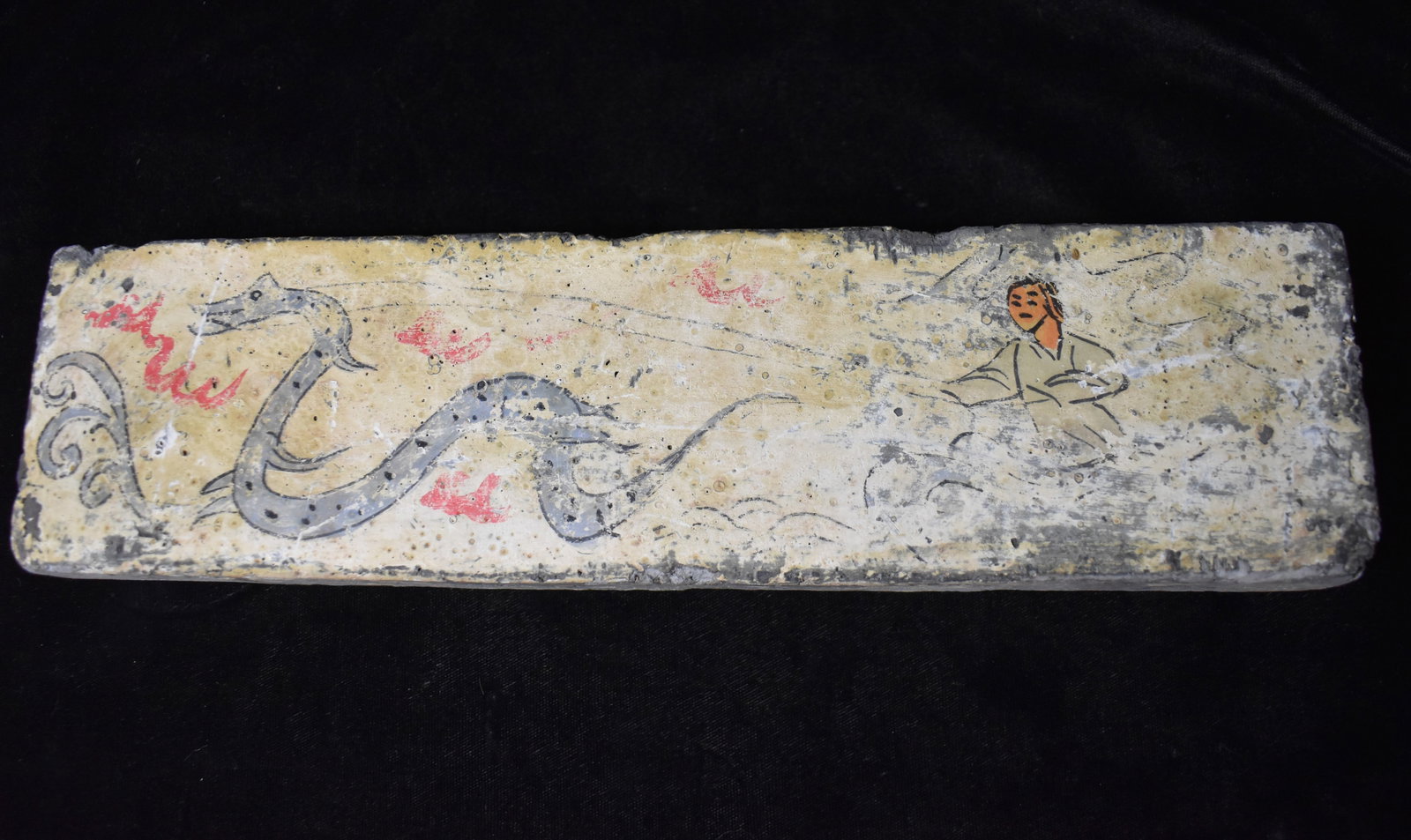 Mid-Century Hand Painted Chinese Style Concrete Plaque with Dragon and Immortal Imagery (1 of 5)