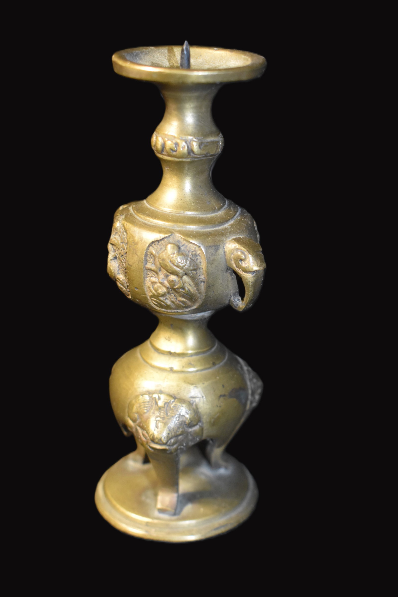 Mid 20th Century Tibetan Brass Ritual Butter Lamp with Lion Mask Motif (1 of 5)