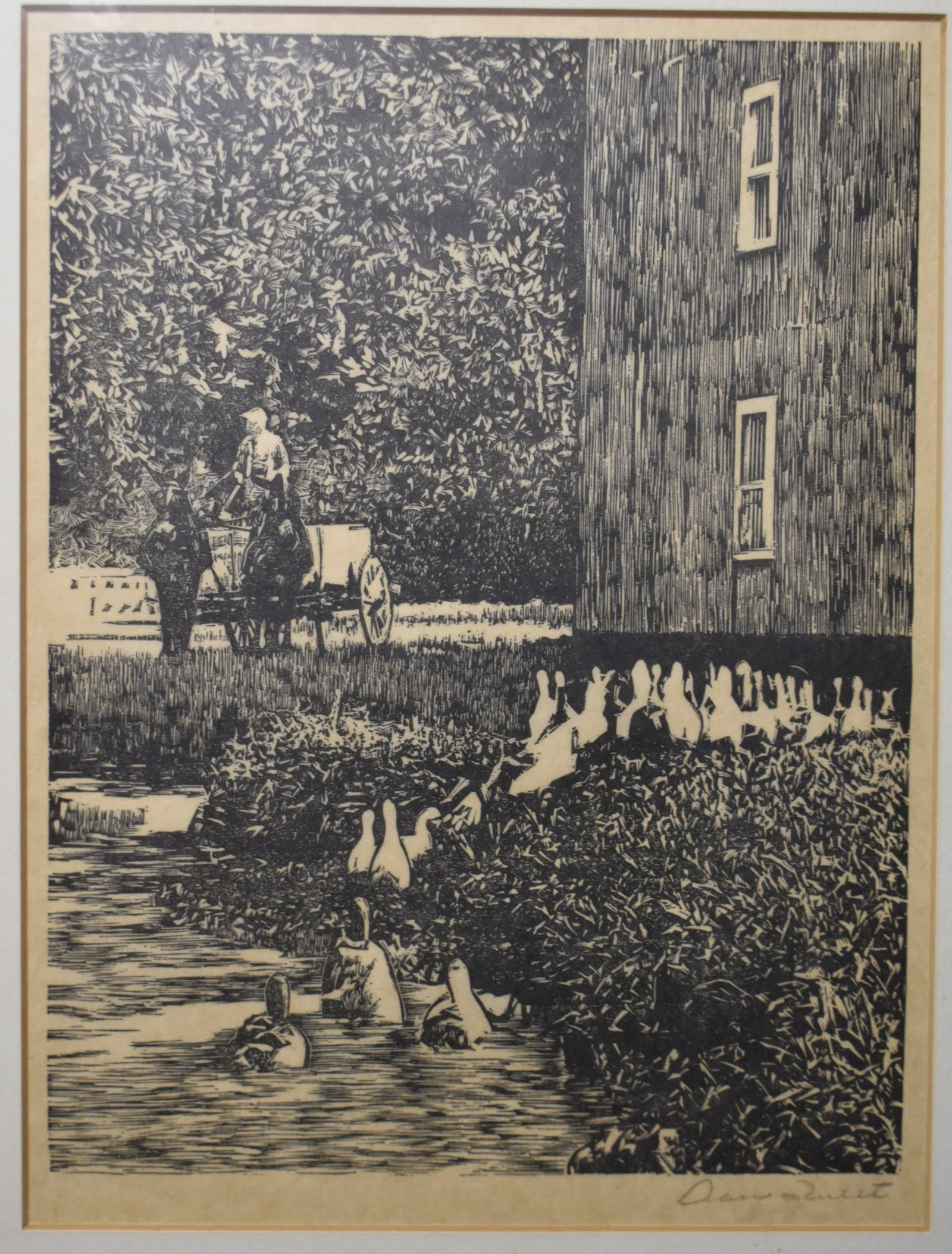 Dane Quiett Signed Woodcut Print — Rural Americana Scene — 1950s — Framed 15" × 12" (1 of 7)