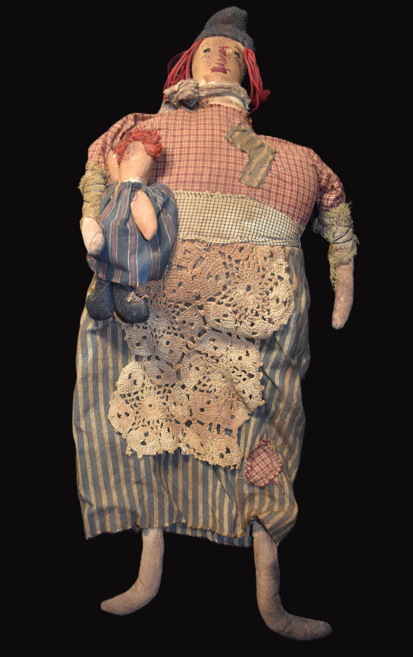 Handmade American Folk Art Cloth Doll with Baby (1 of 6)