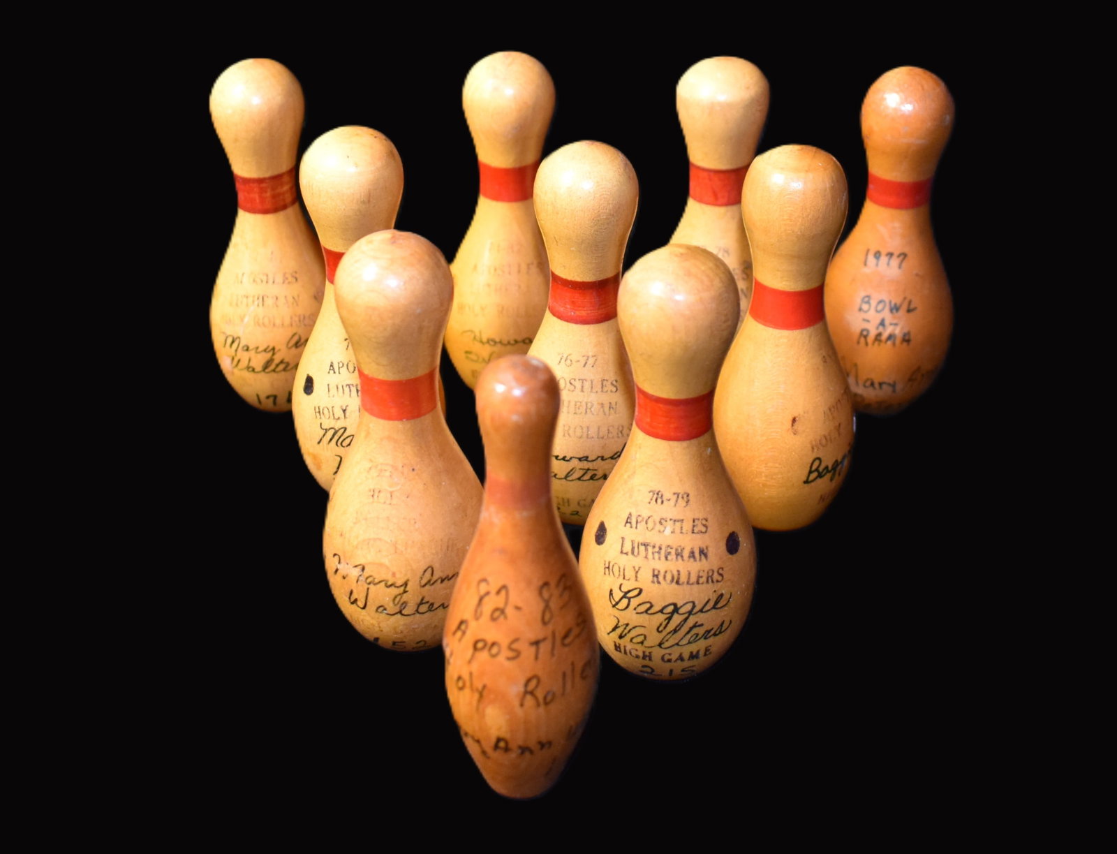 Ten Nearly 50 Yr Old Miniature Wooden Bowling Pin Trophies from the 1970's (1 of 6)