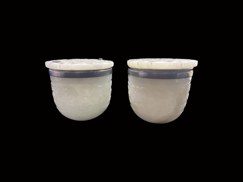 Pair of White Jade Lidded Vessels (1 of 8)