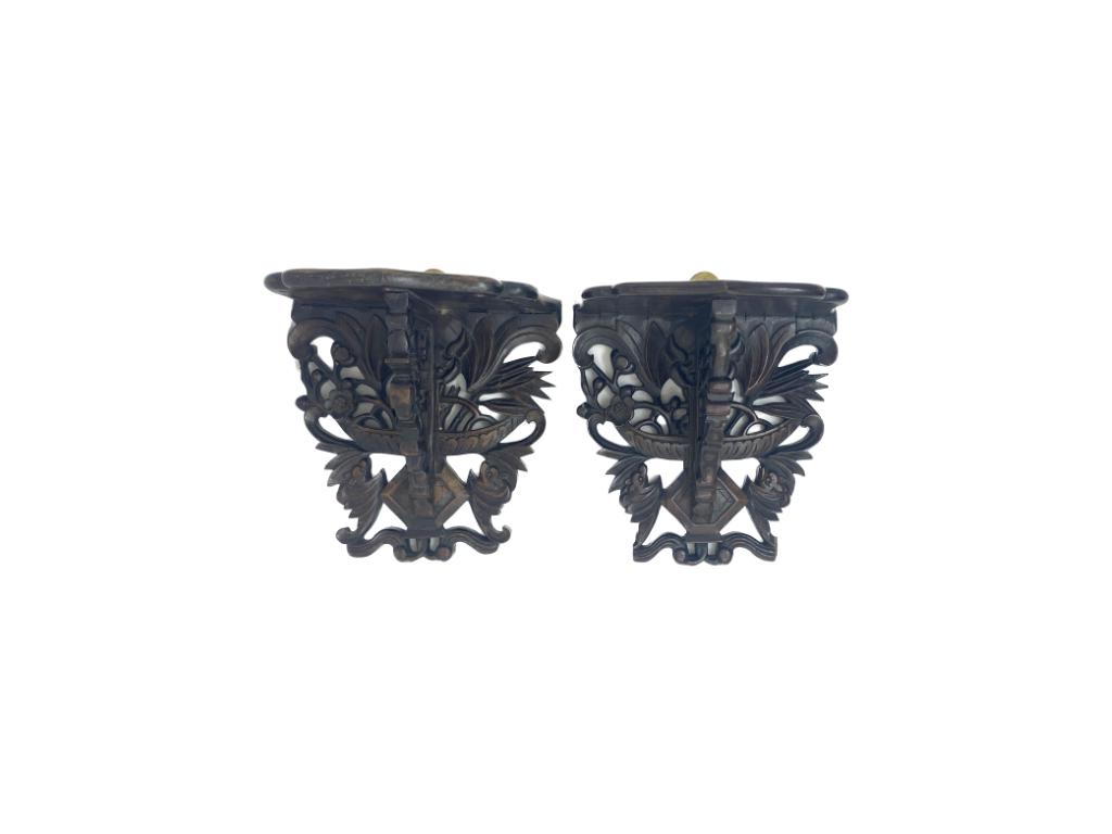 Two Similar Asian Carved Wood Shelf Sconces (1 of 4)