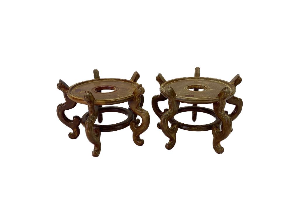 Pair Asian Carved Wood Vase Stands (1 of 3)