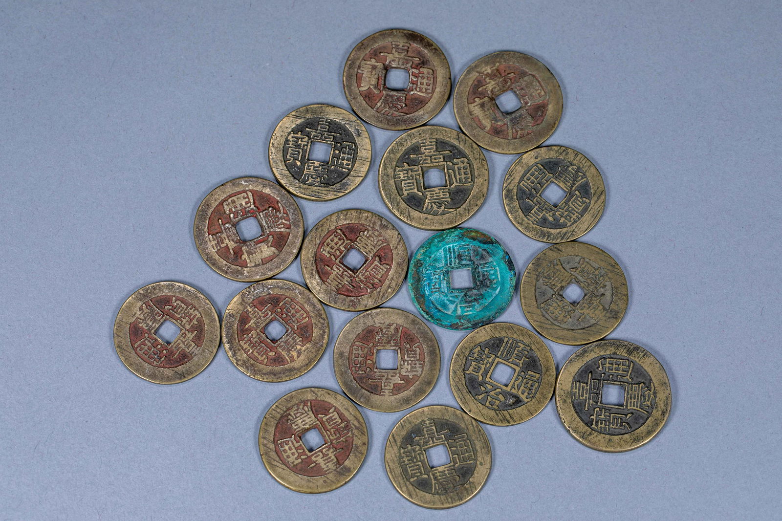 Sixteen copper coins of Jiaqing Tongbao in ancient China (1 of 4)