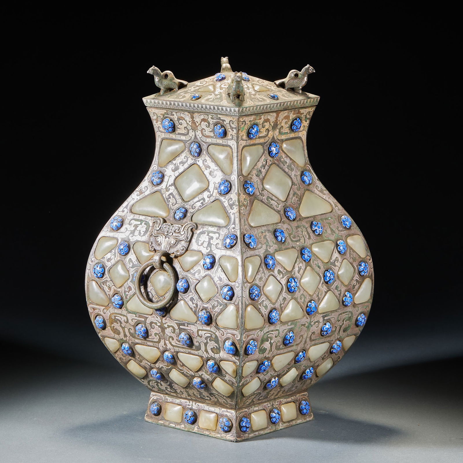 Ming Cuo gold and silver double ear ring with inlaid treasure lid bottle (1 of 12)