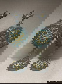 A pair of gold and silver inlaid jade dragon and phoenix ornaments from before the Ming Dynasty (1 of 9)