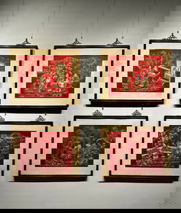 A gold-threaded embroidered story of figures from the late Qing Dynasty and the Republic of China: Gold thread embroidery, also known as flat gold embroidery, is a luxurious embroidery technique. During the late Qing Dynasty and the Republic of China period, the gold thread was mostly made by twist