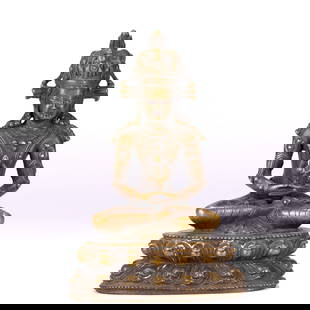 Qing Dynasty Alloy Copper Amitabha Buddha Statue: Alloy copper (containing copper and tin, enhancing casting precision).Lost-wax casting (precise proportion of the Buddha's body, smooth and flowing robes; holding a vase in the meditation gesture, in