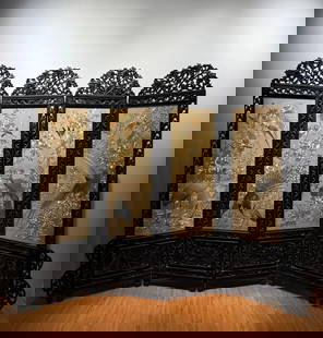 Top Grade Cantonese Embroidery, Flower and Bird Screen: Silk thread (extremely fine split silk thread of Cantonese embroidery with rich and bright colors and three-dimensional layers) and rosewood frame (intricately carved with scroll patterns, elegant and