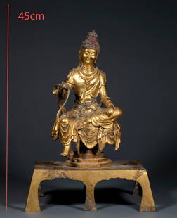 Pre-Ming Dynasty Tang Dynasty Free-Form Guanyin Statue: Pre-Ming Dynasty Tang Dynasty Free and Easy Guanyin Statue: Using copper-based gilding craftsmanship, it depicts the typical Tang Dynasty "Free and Easy Guanyin" (in a relaxed sitting posture). The li
