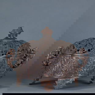 Incense burner with carvings of the characters for "blessing" and "longevity" and dragon patterns,: The Agarwood Fulu Longwen Beast Ear Incense Burner is made of precious agarwood and features carvings of Fulu Longwen and beast ears. Agarwood was widely used in the making of incense utensils in anci