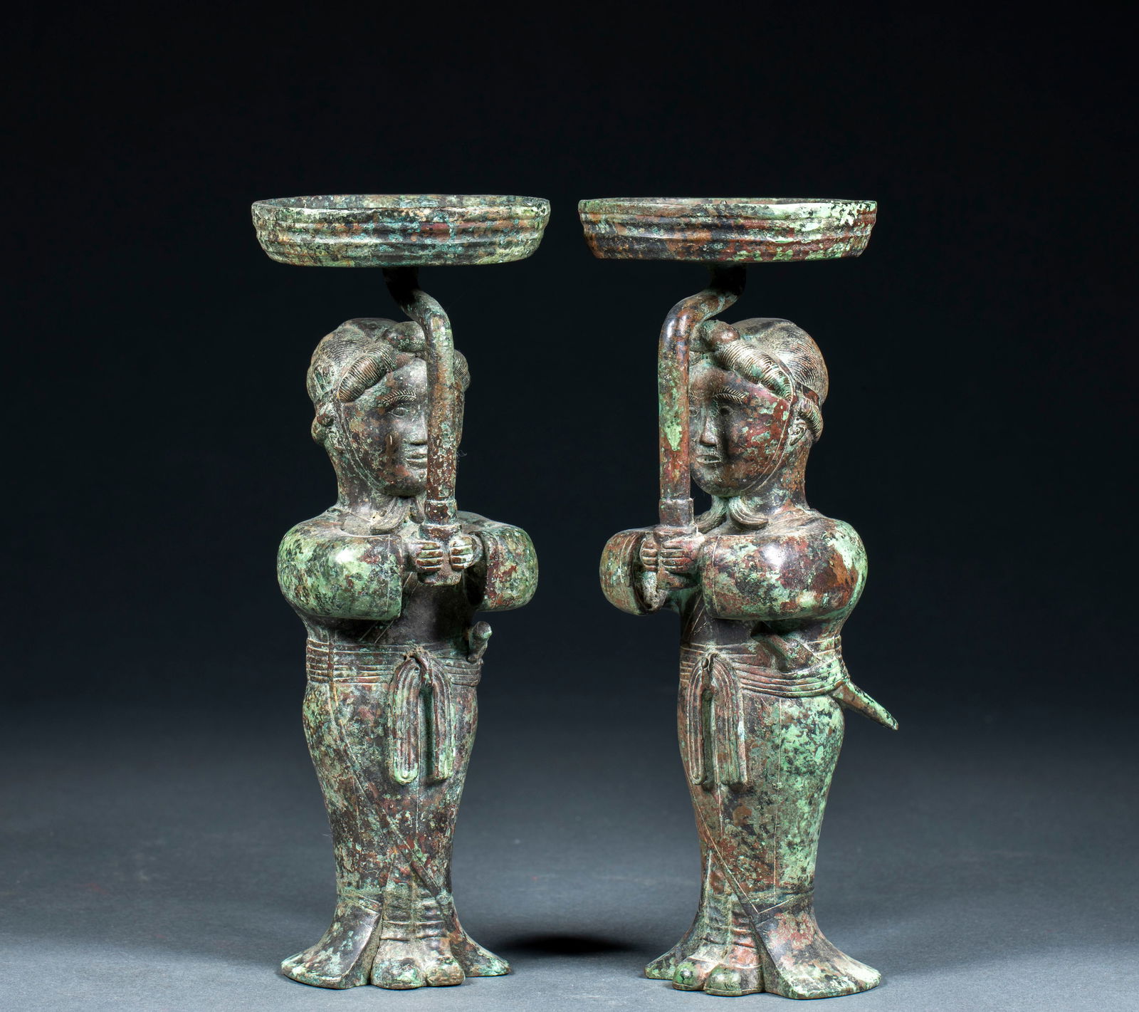 A Pair of Bronze Candlesticks (Pre-Ming Dynasty): A Pair of Bronze Candlesticks (Pre-Ming Dynasty)