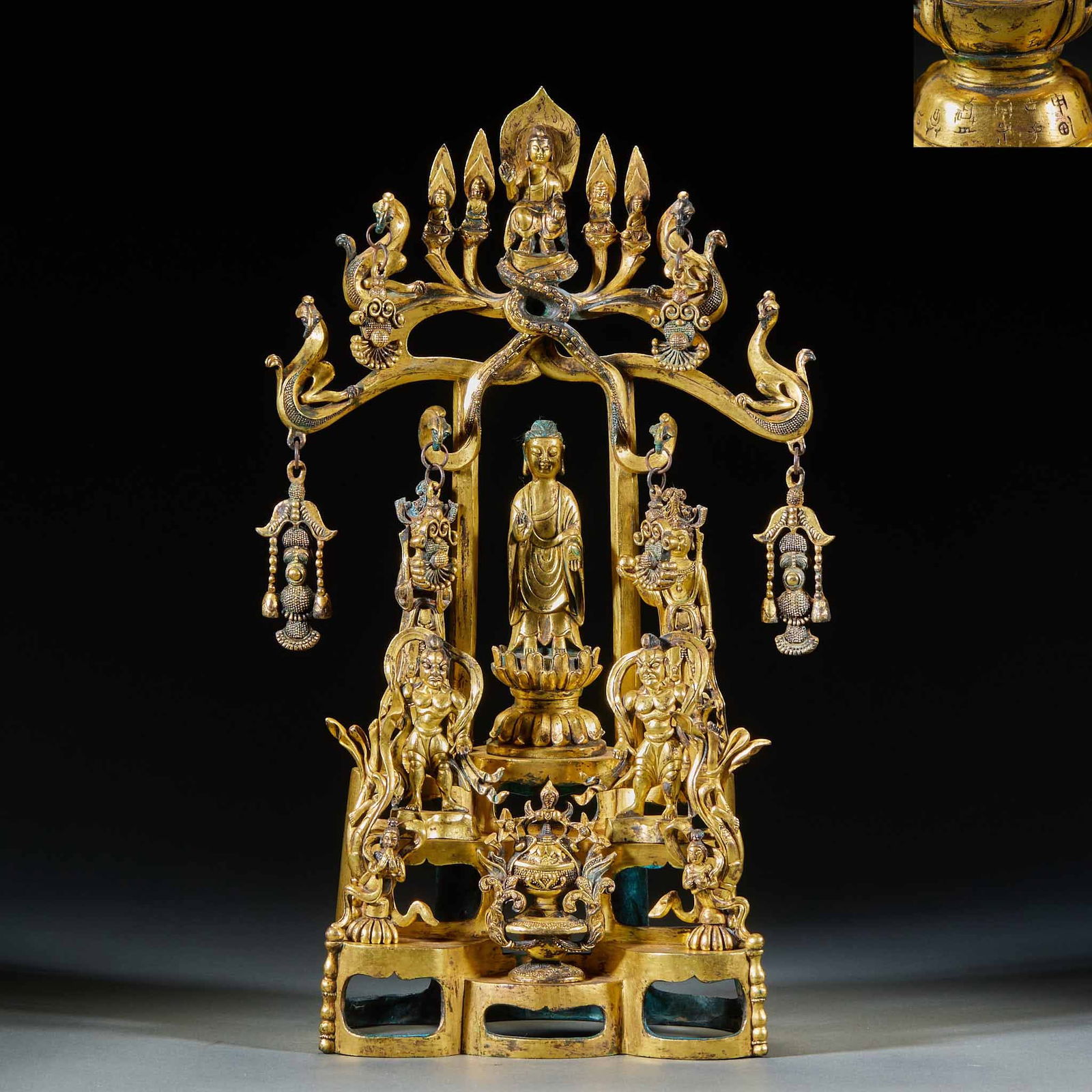 Gilt Bronze Combined Buddha Statue with Backlight (Pre-Ming Dynasty) (1 of 20)