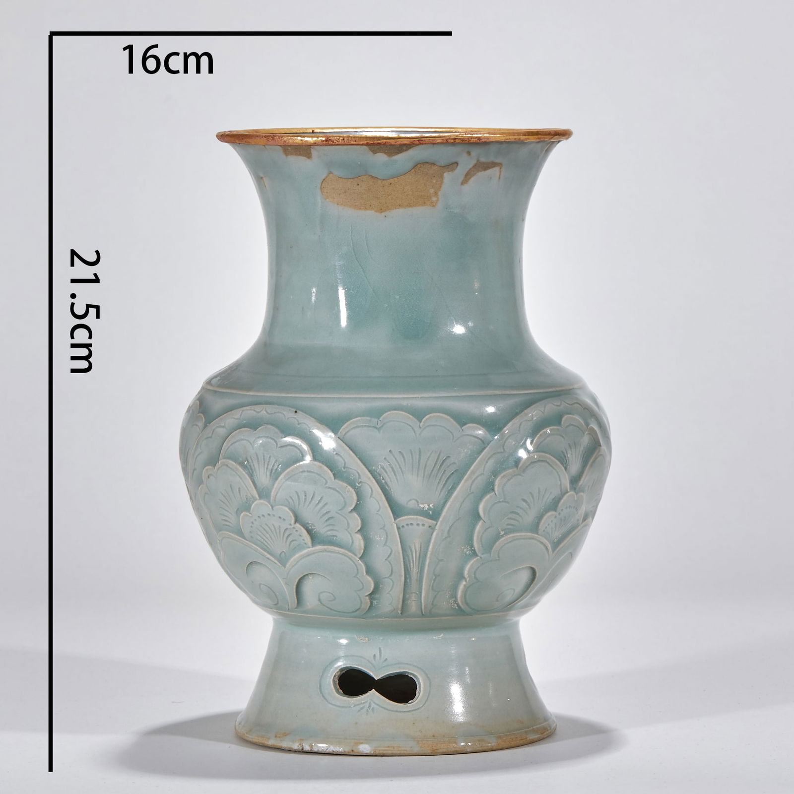 Celadon Vase with Rim Binding and Flower Pattern (1 of 9)