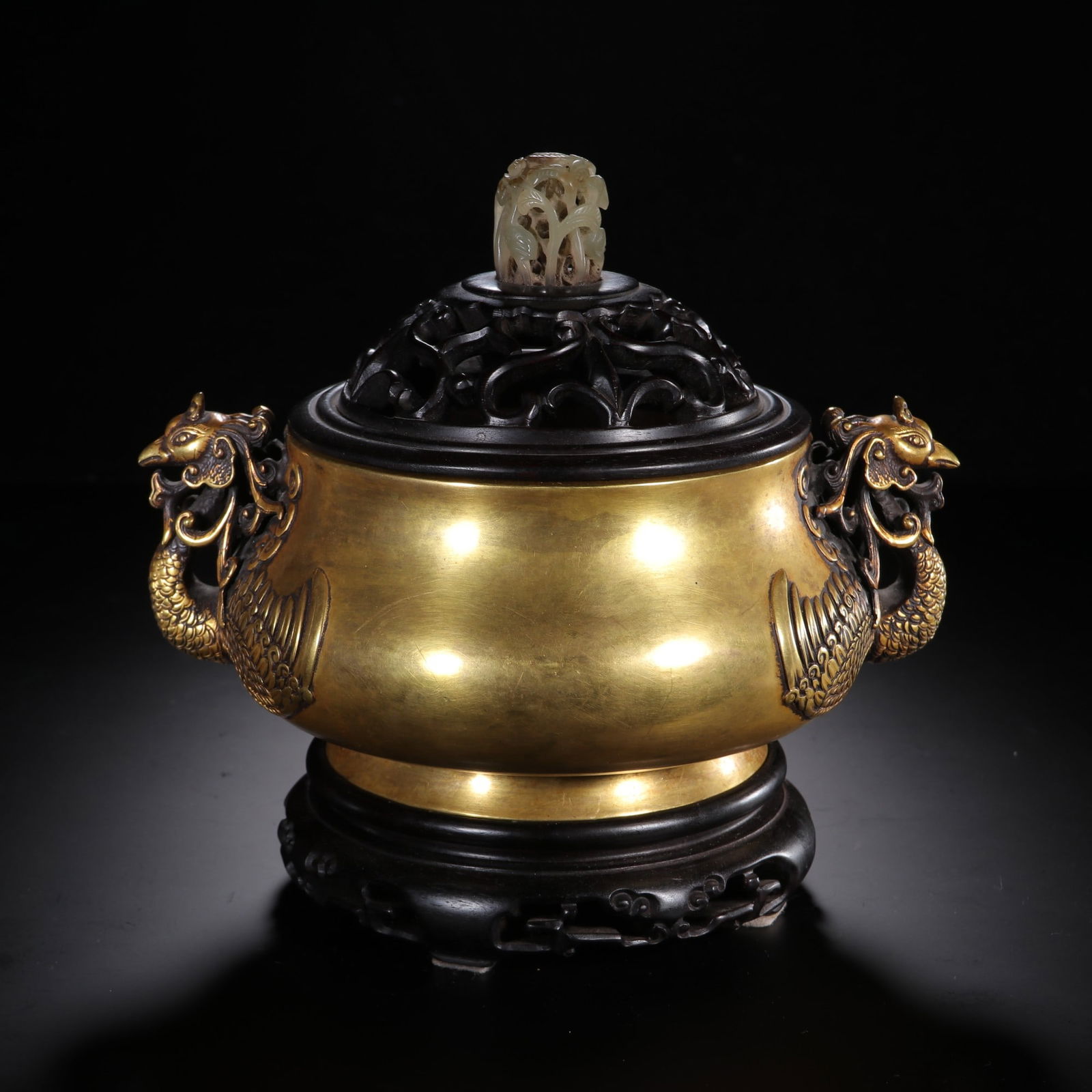 Gilt-Bronze Incense Burner with Double Phoenix Ears, Ming Dynasty (1 of 9)