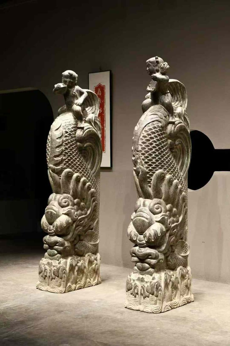 Black Blue Stone Doorstop with Fish-Turning-into-Dragon Motif, Qing Dynasty (1 of 5)